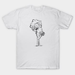 Curly Haired Girl Smelling Daisies T-Shirt